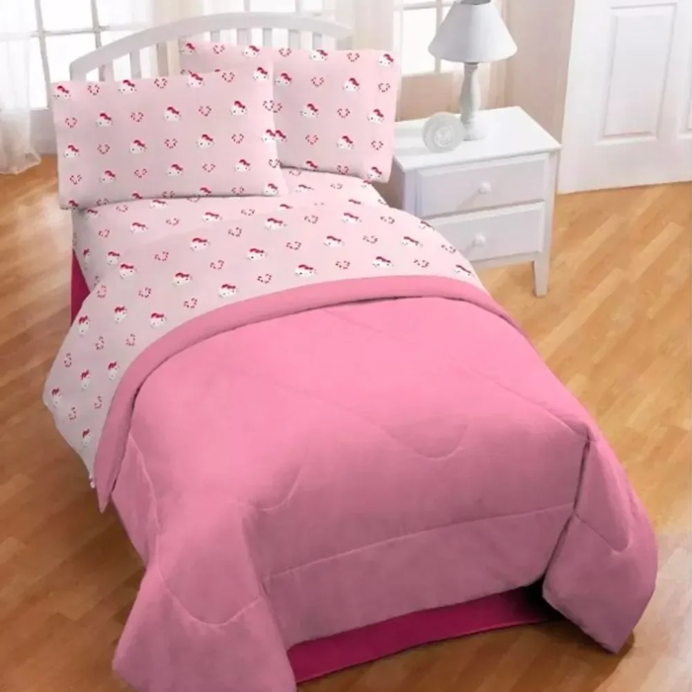 New Hello Kitty Candy Cane Christmas Love Kids Pink Twin Sheet Set